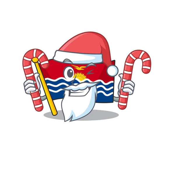 Glücklich Flagge kiribati scroll cartoon figur in weihnachtsmann mit bonbons — Stockvektor