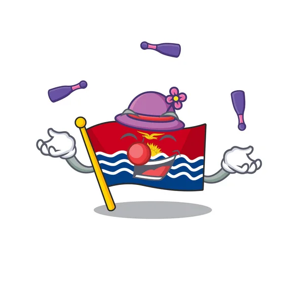 ธงเย็นคิริบาติ Scroll mascot การ์ตูนสไตล์เล่น Juggling — ภาพเวกเตอร์สต็อก