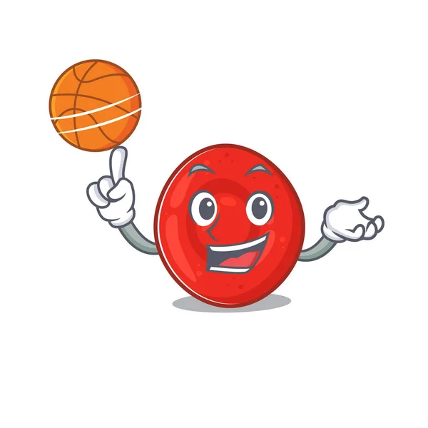 Une image de mascotte de personnage de bande dessinée cellulaire érythrocytaire jouant au basket-ball — Image vectorielle