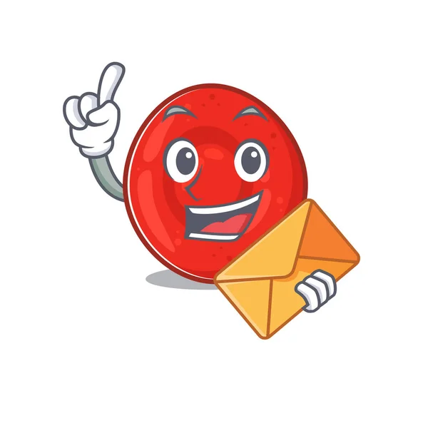 Cheerfully erythrocyte cell mascot design with envelope — 스톡 벡터