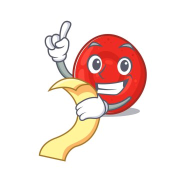 Menüsü olan komik bir eritrosit hücre karakteri.