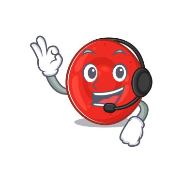 Gülen eritrosit hücre çizgi film karakteri tasarımı kulaklık takıyor