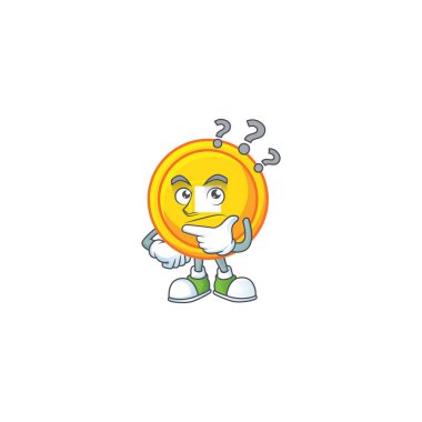 Çin altın sikkesi maskot stili, kafa karıştırıcı bir jest.