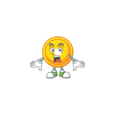 Çin altın sikkesi çizgi film karakteri tasarımı sürpriz bir jest üzerine