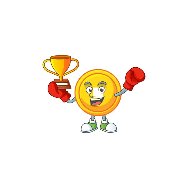 Fantástico ganador de boxeo de moneda de oro chino en estilo de dibujos animados mascota — Vector de stock