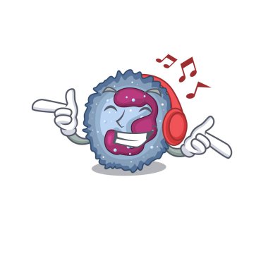 Müzik dinleyen nötrofil hücre maskotu karakter tasarımı
