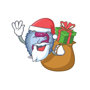 Noel Baba nötrofil hücre çizgi film karakteri tasarımı hediye kutusuna sahip