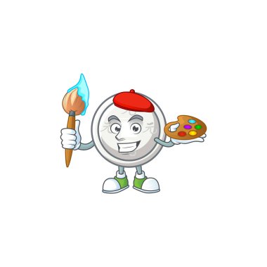 Fırçalı gümüş sikke ressam maskot ikonu