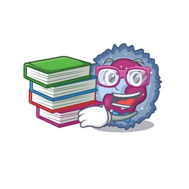 Havalı ve zeki öğrenci nötrofil hücre maskotu çizgi filmi