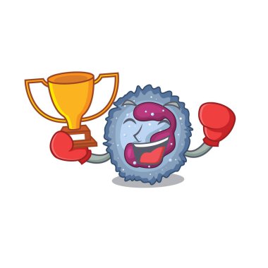 Maskot çizgi film stilinde nötrofil hücresinin muhteşem boks şampiyonu