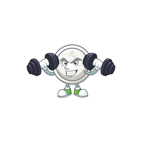Exercício de fitness ícone mascote moeda de prata chinesa com sinos — Vetor de Stock