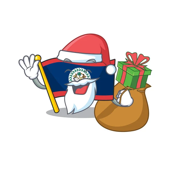 Santa vlajka belize karikatura charakter design s krabicí dárku — Stockový vektor