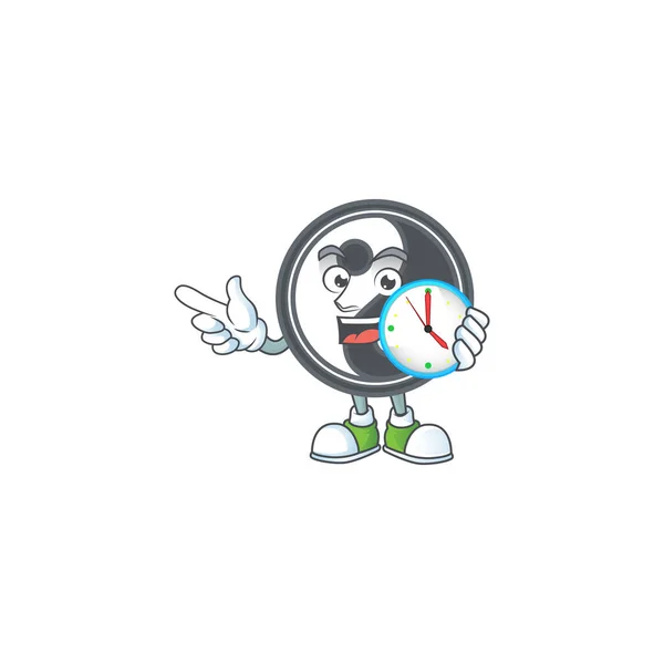 Kreslený postava styl yin yang s hodinami — Stockový vektor
