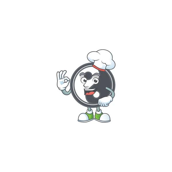 Yin Yang personnage de dessin animé portant le costume de chef et chapeau blanc — Image vectorielle