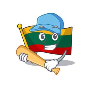 Sporty flag lithuania cartoon character design with baseball