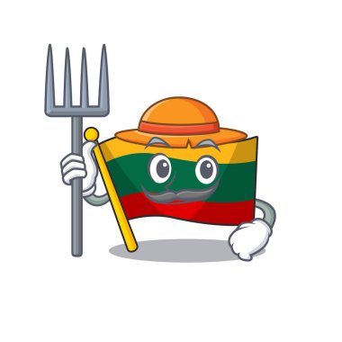 Cheerfully Farmer flag lithuania cartoon picture with hat and tools
