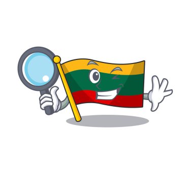 Cool and Smart flag lithuania Detective cartoon mascot style