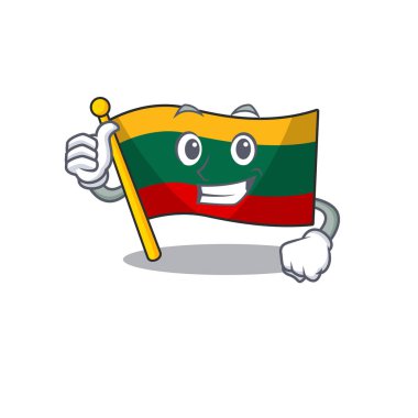 Cheerfully flag lithuania making Thumbs up gesture