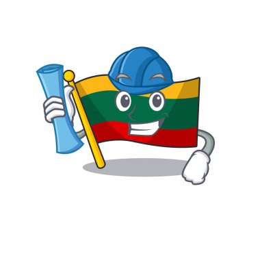 Elegant Architect flag lithuania having blue prints and blue helmet
