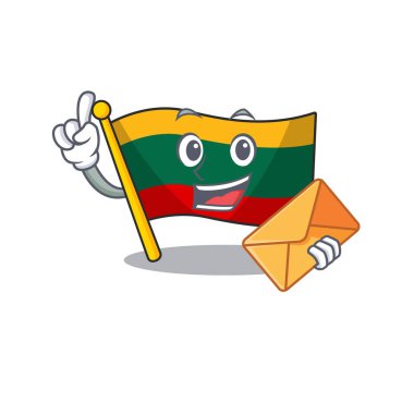 Cheerfully flag lithuania mascot design with envelope