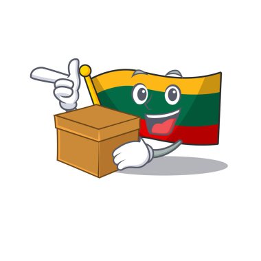 Cute flag lithuania cartoon character having a box