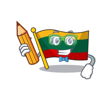 A picture of Student flag lithuania character holding pencil
