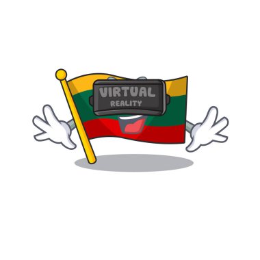 Sanal gerçeklik kulaklığı takan modaya uygun Litvanya bayrağı karakteri