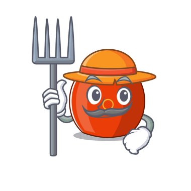 Neşeli Çiftçi Çin davul karikatür resmi şapka ve aletlerle