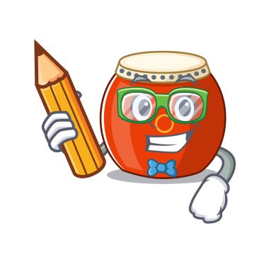 Öğrenci Çince davul karakterinin kalem tutan bir resmi.