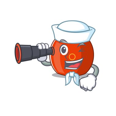 Çin davul karikatürü mutlu denizci tarzı dürbünlü