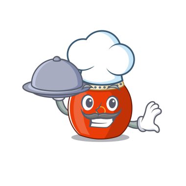 Çin davulunun çizgi film dizaynı. Şef olarak tepside yemek var.