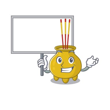 Tatlı bir Çin tütsüsü resmi sevimli bir çizgi film karakteri bir tahta getir.