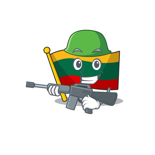 Un diseño de dibujos animados de bandera lithuania Ejército con ametralladora — Archivo Imágenes Vectoriales