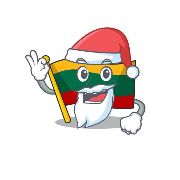 Ein Bild der Weihnachtsmannfahne Litauen Maskottchen Bild Stil mit ok Finger — Stockvektor