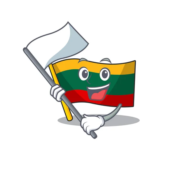 Funny flag lithuania cartoon character style holding a standing flag — Stock vektor