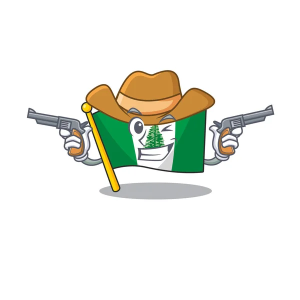 Bandeira norfolk island vestida como um Cowboy com armas —  Vetores de Stock