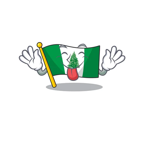 Niedliche Flagge Norfolk Island Cartoon-Maskottchen-Stil mit herausgestreckter Zunge — Stockvektor