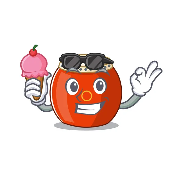 China tambor mascota diseño de dibujos animados con helado — Vector de stock