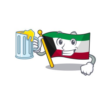 Büyük bir bardakla Mutlu bayrak Kuveyt maskotu tasarımı