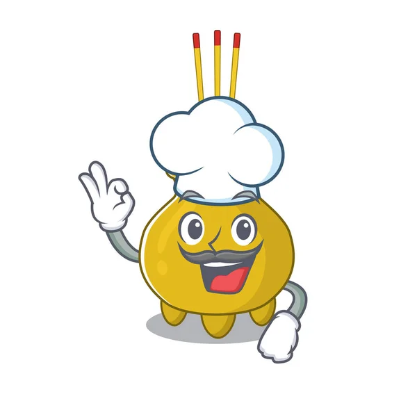 Incienso chino personaje de dibujos animados con traje de chef y sombrero blanco — Vector de stock