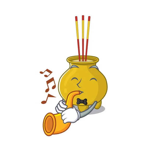 Desenho animado estilo de desempenho incenso chinês com trompete — Vetor de Stock