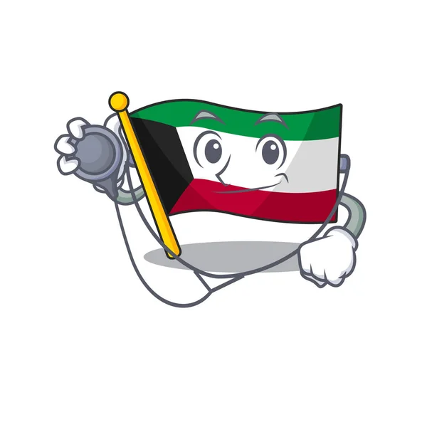 Inteligente y fresco bandera kuwait personaje de dibujos animados en un Doctor con herramientas — Vector de stock