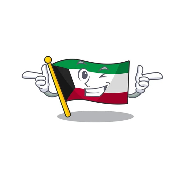 Diseño de dibujos animados mascota de la bandera kuwait con ojo guiño — Vector de stock