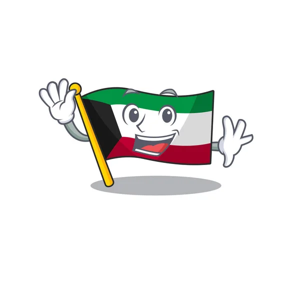 Vinka vänliga flagga kuwait tecknad karaktär design — Stock vektor