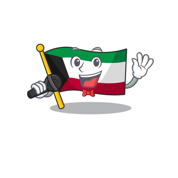 Joyeux drapeau kuwait chantant sur un microphone — Image vectorielle