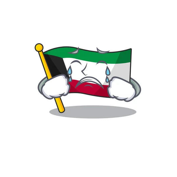 Triste de bandeira kuwait desenho animado estilo mascote — Vetor de Stock