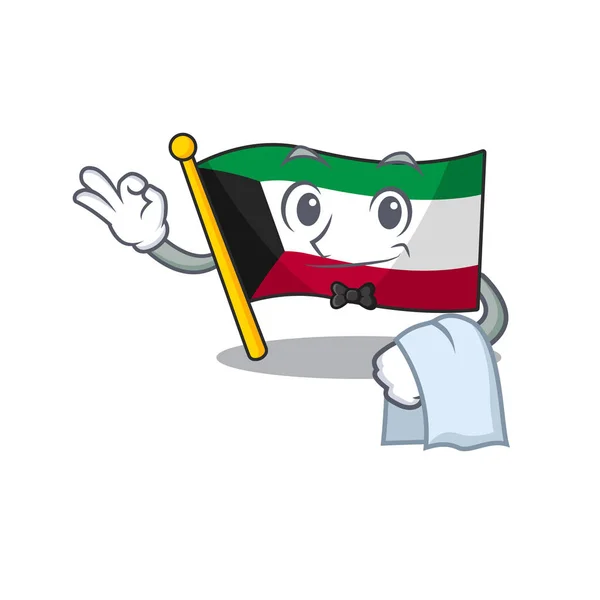 Friendly flag kuwait Caracter stand as a Waiter character — Vector de stock