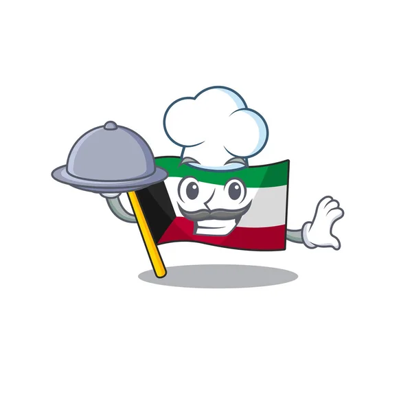 Karikatur von Flagge Kuwaits als Koch mit Essen auf Tablett — Stockvektor
