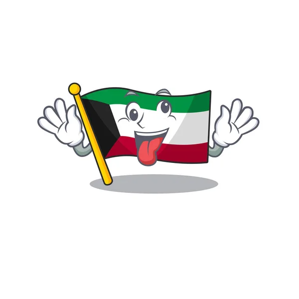 Flagga kuwait Tecknad karaktär stil med en galen ansikte — Stock vektor