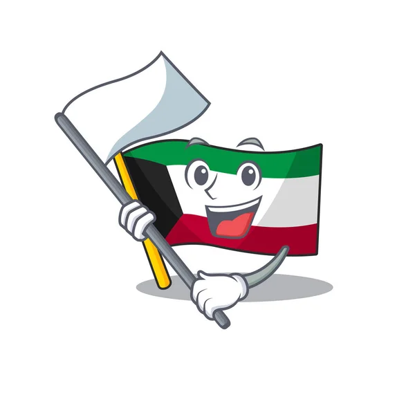 Rolig flagga kuwait tecknad karaktär stil med en stående flagga — Stock vektor